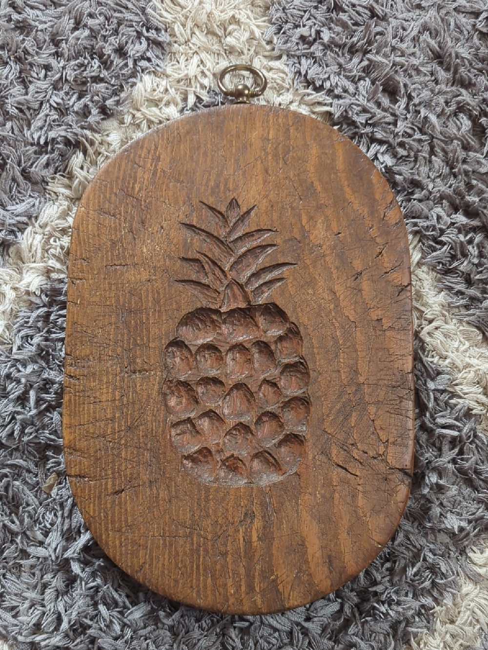 Vintage Brown Carved Pineapple Wall Plaque
